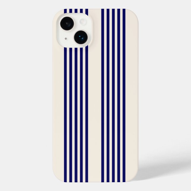 Navy und Beige fünf Streifen Muster iPhone 14 Plus Hülle (Rückseite)