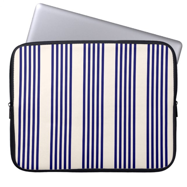 Navy und Beige fünf Streifen Muster Laptopschutzhülle (Vorderseite)