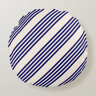 Navy und Beige fünf Streifen Muster Rundes Kissen