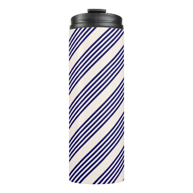 Navy und Beige fünf Streifen Muster Thermosbecher (Vorderseite)