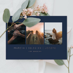 Navy und Blush 3 Foto Save the Date Folieneinladung