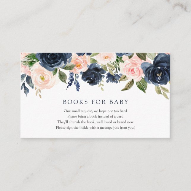 Navy und Blush Floral Books für Babysteckkarten Begleitkarte (Vorderseite)