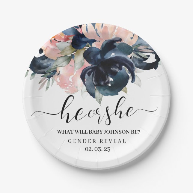 Navy und Blush Gender zeigen Teller auf Papier. P (Vorderseite)