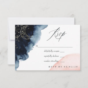 Navy- und Blush-Watercolor-Hochzeit RSVP Karte