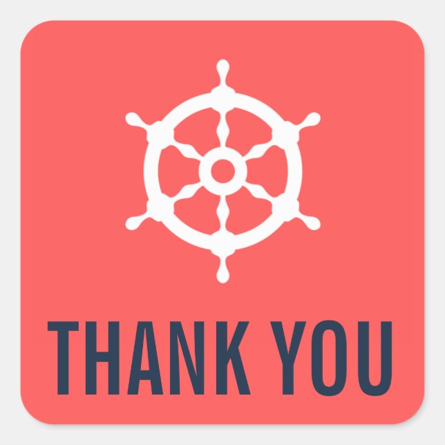 Navy und Coral Nautical Wedding Danke Stickers (Vorderseite)