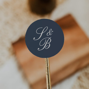 Navy- und cremefarbene klassische Schrift-Monogram Runder Aufkleber