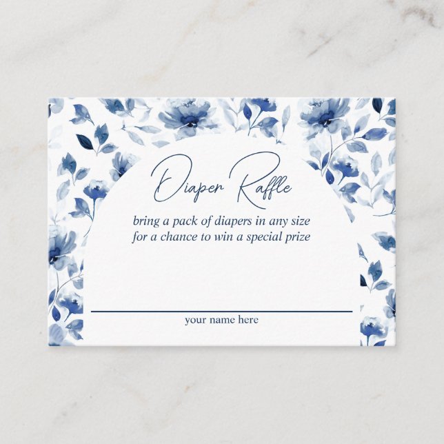 Navy und Dusty Blue Boy Floral Diaper Raffel Begleitkarte (Vorderseite)