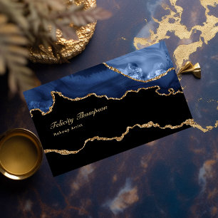 Navy und Gold Achat Edelstein QR-Code Visitenkarte
