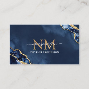 Navy- und Gold-Achat-Glitter-Typografie-Monogramm Visitenkarte