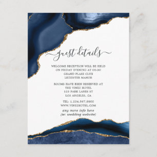 Navy- und Gold-Achat-Hochzeitsgastdetails Begleitkarte