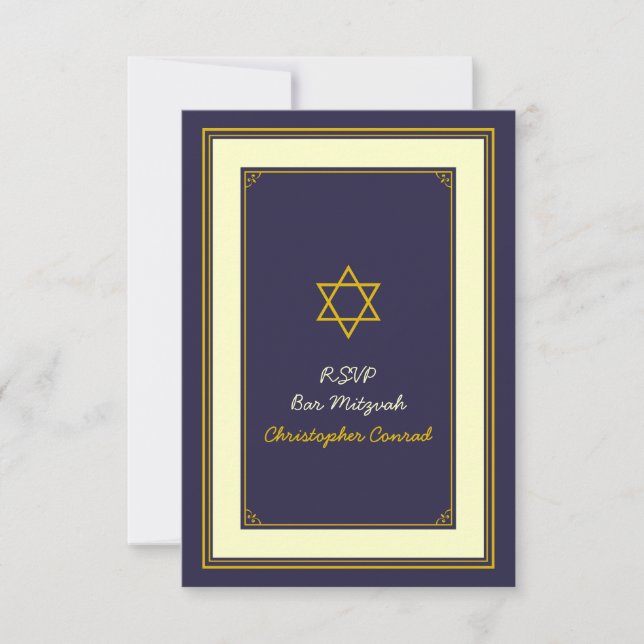 Navy und Gold Bar Mitzvah Response Card RSVP Karte (Vorderseite)