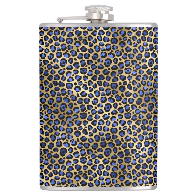 Navy und Gold Cheetah Print Flachmann (Vorderseite)