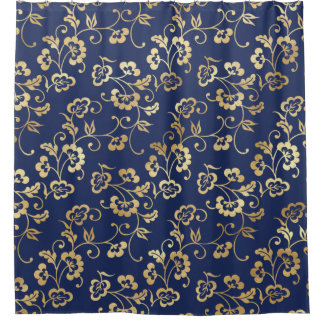 Navy und Gold Floral Muster Duschvorhang