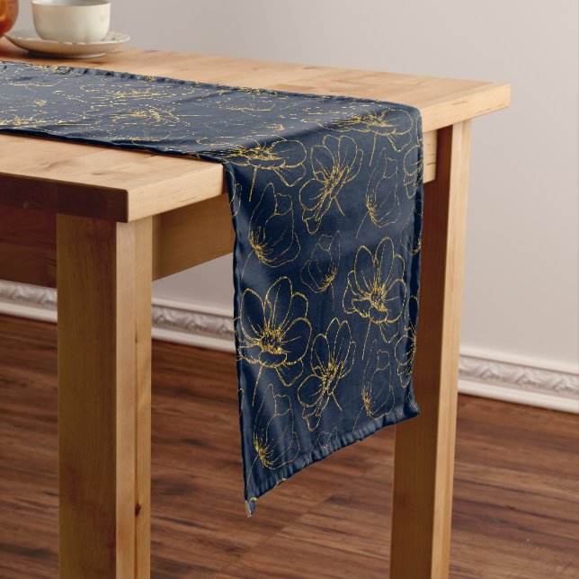 Navy und Gold Floral Table Runner Kurzer Tischläufer (Beispiel)