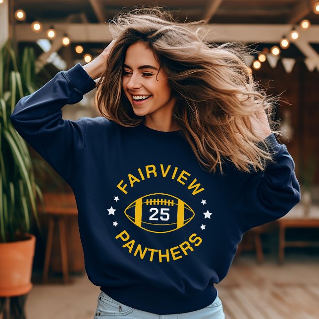 Navy und Gold Football Player Jersey Nummer Sweatshirt (Von Creator hochgeladen)