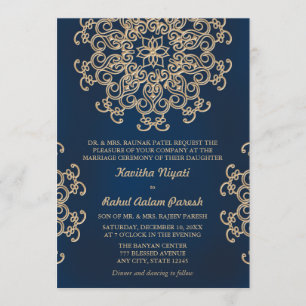 Navy- und Gold-Indisches Hochzeitsinspiredesign Einladung