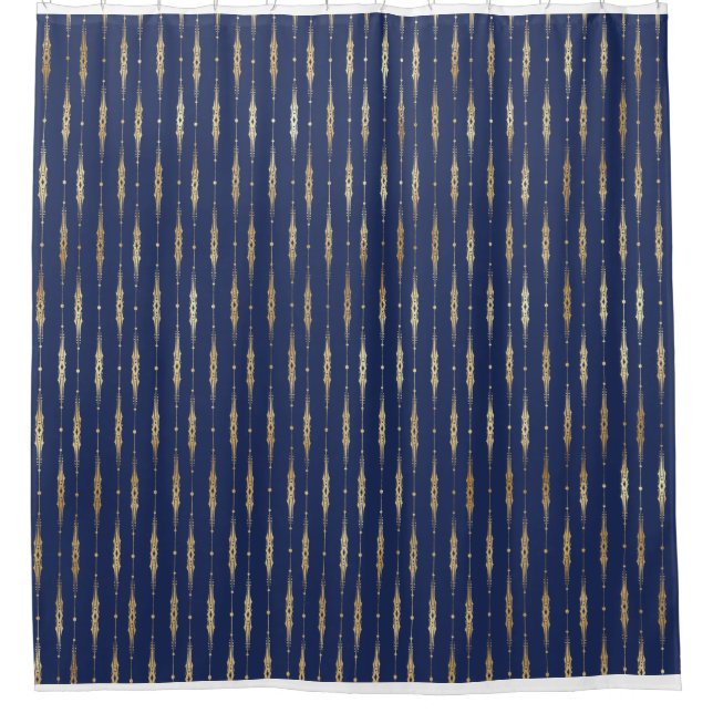 Navy und Gold Intricate Line Muster Duschvorhang (Vorderseite)