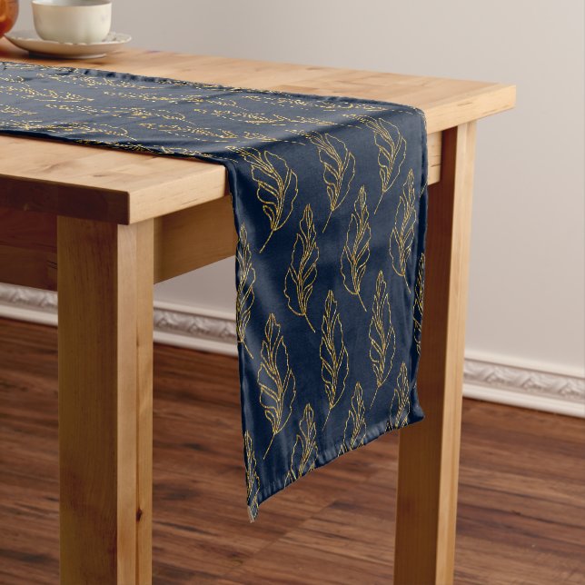 Navy und Gold Leaf Table Runner Kurzer Tischläufer (Beispiel)