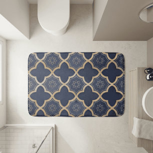 Navy- und Gold-Marokkanisches Vierblatt-Geometrisc Badematte