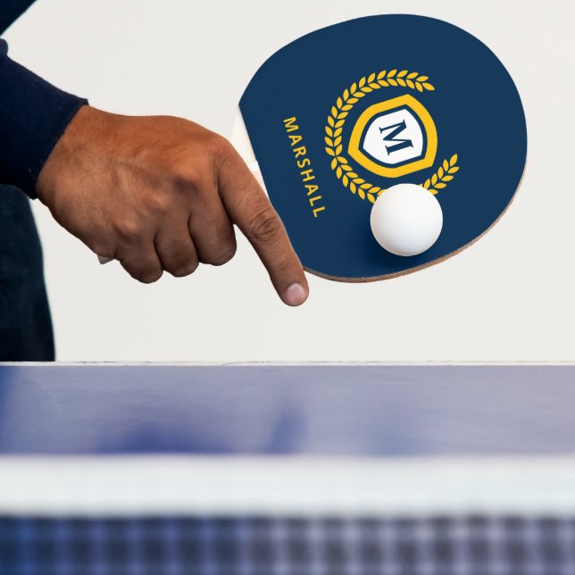 Navy und Gold Monogram Logo Wappen Tischtennis Schläger (InSitu)