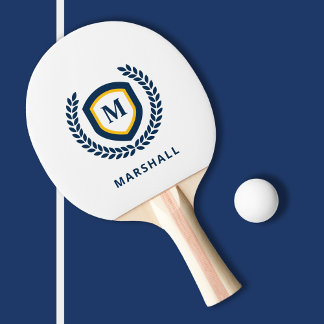 Navy und Gold Monogram Logo Wappen Tischtennis Schläger