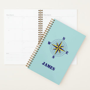 Navy und Gold Nautical Compass Rose Travel Planer