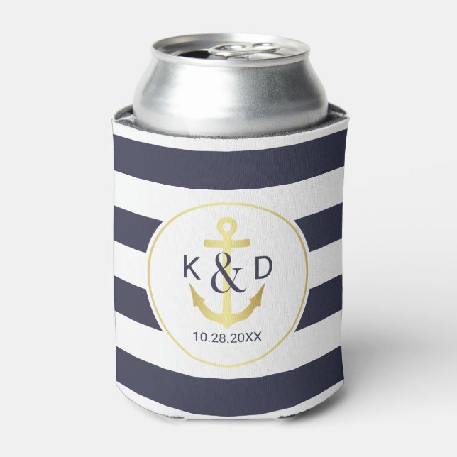 Navy und Gold Nautical Wedding Dosenkühler (Kanne Vorderseite)