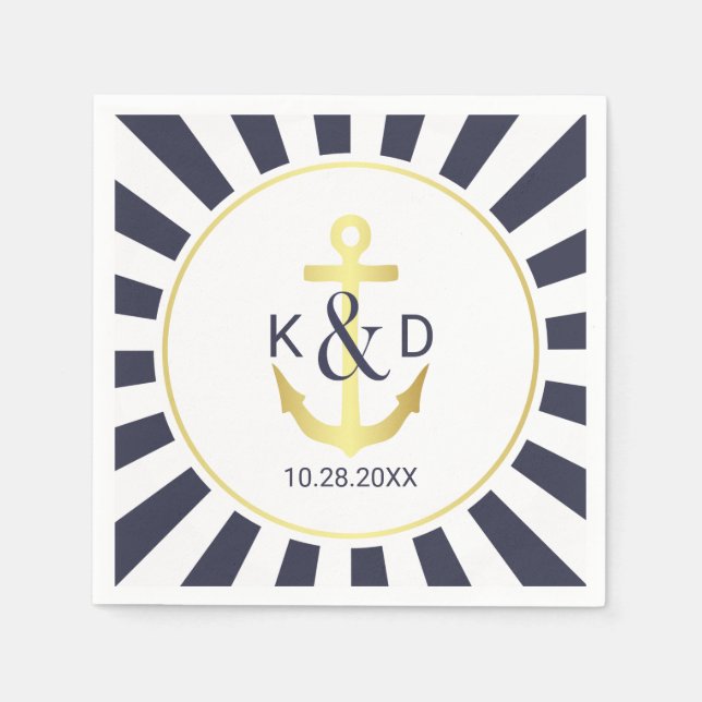 Navy und Gold Nautical Wedding Serviette (Vorderseite)
