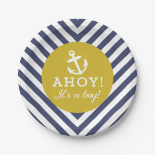 Navy und Gold Nautical Zickzack Baby Shooter Pappteller