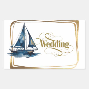 Navy- und Gold-nautisches Boot Goldrahmen-Hochzeit Rechteckiger Aufkleber