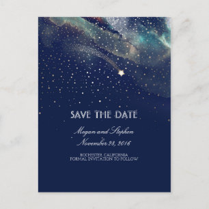 Navy und Gold Shooting Star Night Save the Date Ankündigungspostkarte
