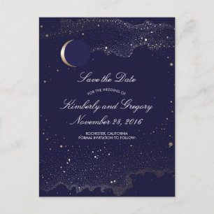Navy und Gold Starry Night Moon Save the Date Ankündigungspostkarte