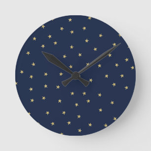 Navy- und Gold-Stars Runde Wanduhr