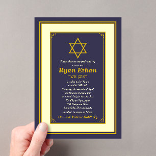 Navy und Gold Stern Davids Bar Mitzwa Acryleinladungen