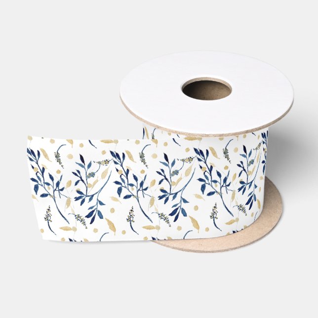 Navy und Gold Wasserfarben Satinband (Spule)