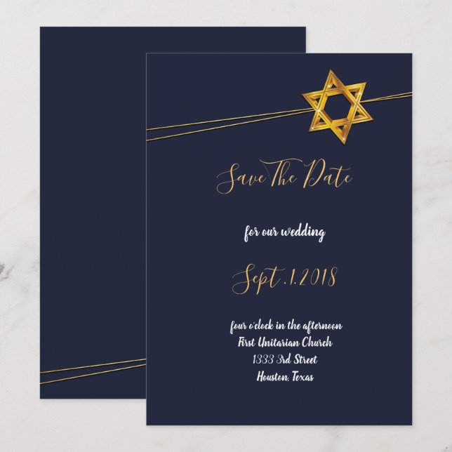 Navy und Golden Star von David Save the Date Einladung (Vorne/Hinten)