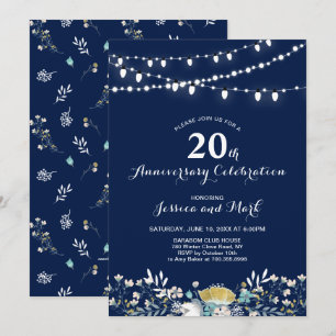 Navy- und Goldene 20. Hochzeitsjubiläums-Einladung Einladung