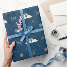 Navy und Goldschwänze in Liebe Quatrefoliengeschen Geschenkpapier
