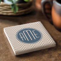 Navy und Graues Zickzack Muster Custom Monogram