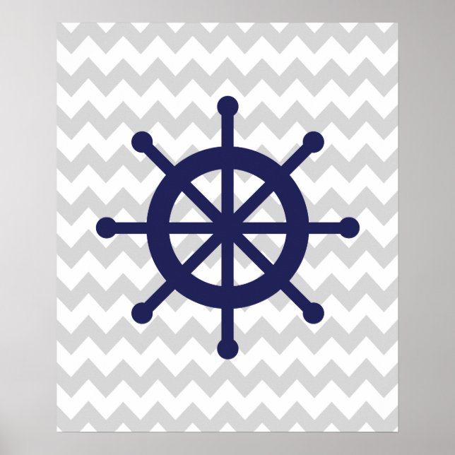 Navy und Graues Zickzack Wasserschiff Poster (Vorne)