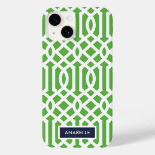 Navy- und Grün-Trellis-Monogramm Case-Mate iPhone 14 Hülle