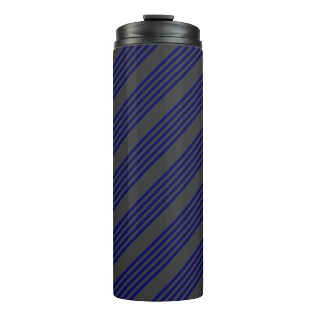 Navy und Holzkohle fünf Streifen Muster Thermosbecher (Vorderseite)