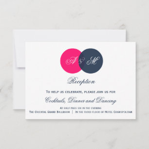 Navy- und Hot-Pink-Monogramm-Hochzeitsempfangskart Einladung