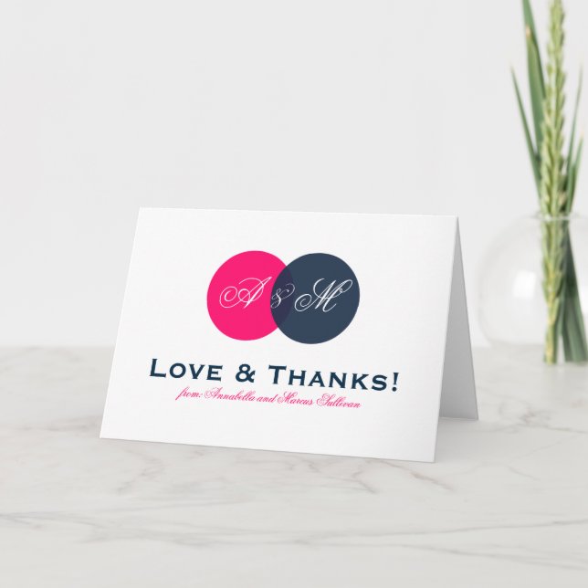 Navy und Hot-Pink-Monographie-Monogramm Danke-Kart Dankeskarte (Vorderseite)