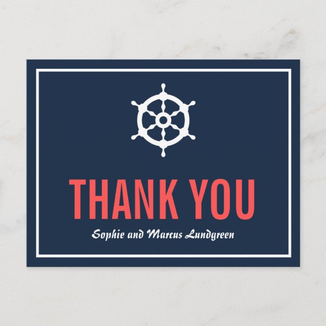Navy und Korallen Nautic Helm Danke Postcard Postkarte (Vorderseite)