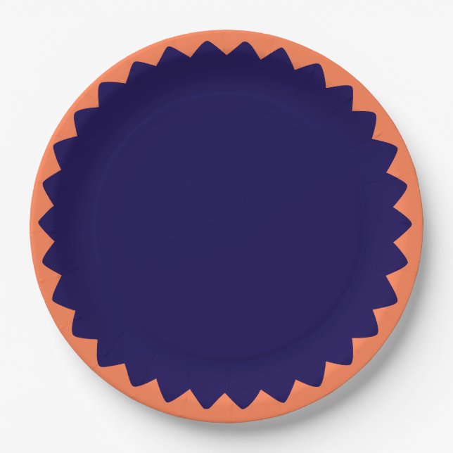 Navy- und Korallenplatte Pappteller (Vorderseite)