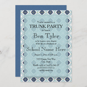 Navy und Light Blue Diamond Pattern Trunk Party Einladung