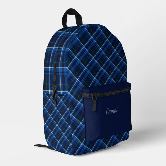 Navy und Light Blue Kariert Bedruckter Rucksack (Rückseitige Ecke links)