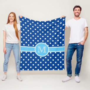 Navy und Light Blue mit White Polka Dot Monogram Fleecedecke