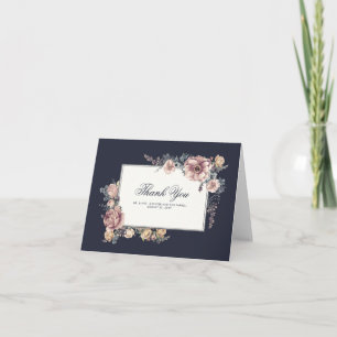 Navy- und Mauve-Blumen Elegante Hochzeits-Dankeska Dankeskarte